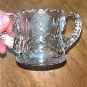Beautiful American Brilliant Cut Handled Sugar Bowl Etched Flower